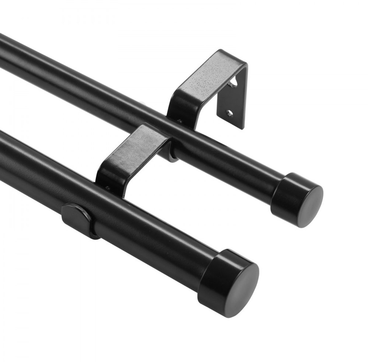 Gordijnroede Set - Dubbele Gordijnstang - Met 2 Rails - Verstelbaar 92-183 cm - Draagvermogen 13,6 kg - Afgeronde Eindknoppen - Inclusief Beugels - Zwart