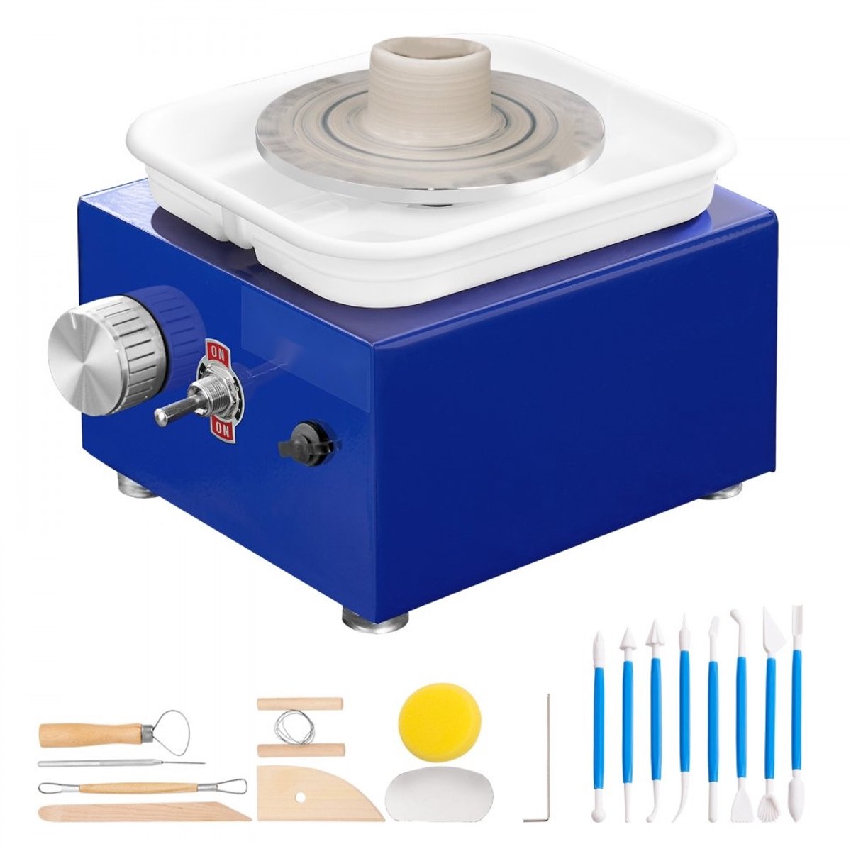 Pottenbakkersschijf - Elektrische Keramische Draaischijf - Vermogen 30 W - Schijf Ø 10 cm - Toerental 300 rpm - Inclusief Schort - Voor Beginners & Hobbyisten - Blauw