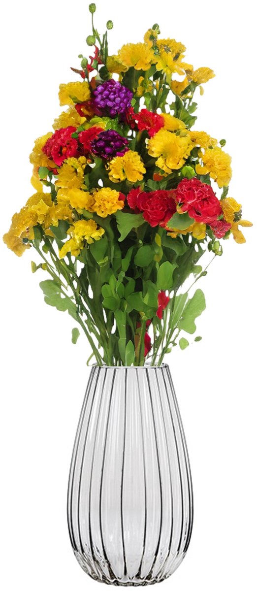 Alessandro Vaas - rallado - glas - streep relief - 11 x 11 x 20 cm - bloemenvaas