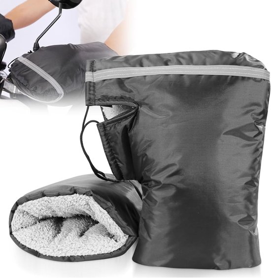 Stuurhandschoenen - 1 Paar Handmoffen - Extra Gewatteerde Fietswanten - Reflecterend Strepen - Winter - Waterdicht - Scooter Handschoenen - voor Motorfiets, E-Bike, MTB, Fiets - One Size: 40x31cm - Universele Stuurhandschoenen - Zwart