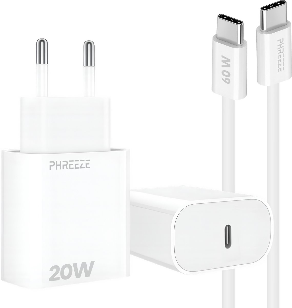 20w Power Delivery oplader met usb C poort met usb C kabel 1m - Snellader