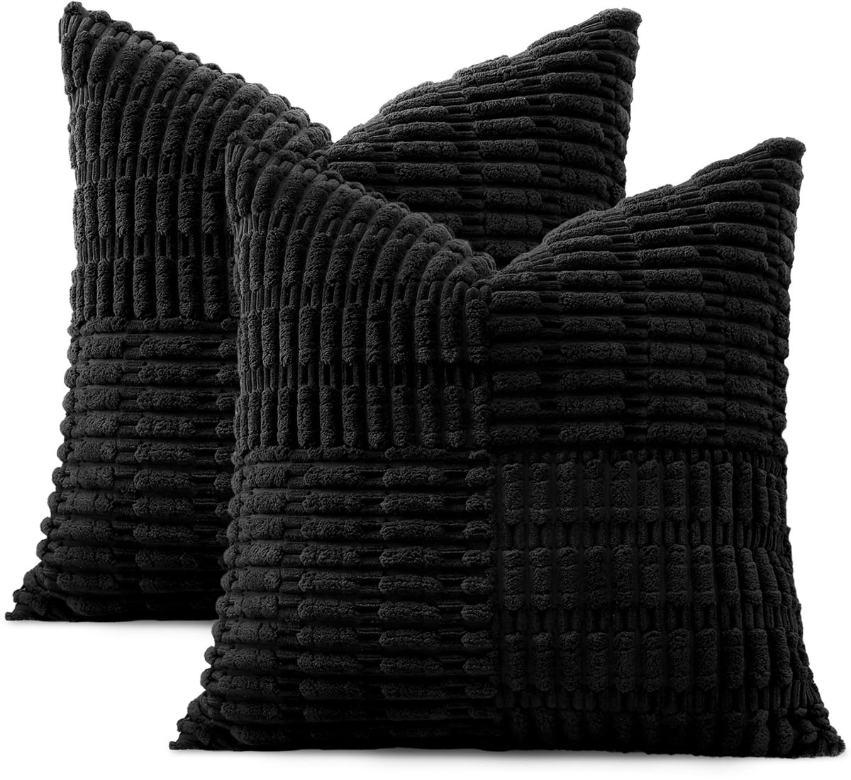 Unyqoos Set van 2 decoratieve corduroy kussenslopen met streeppatroon voor woondecoratie zwart