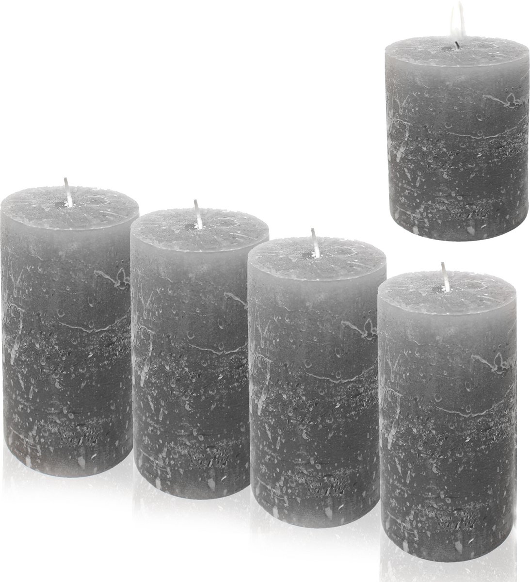 Candelo 4-delige set kaarsen Ambiente rustieke stompkaarsen – grijs – grote rustieke kaars 12 cm – lange brandduur ca. 60 uur kerstkaarsen voor adventskrans