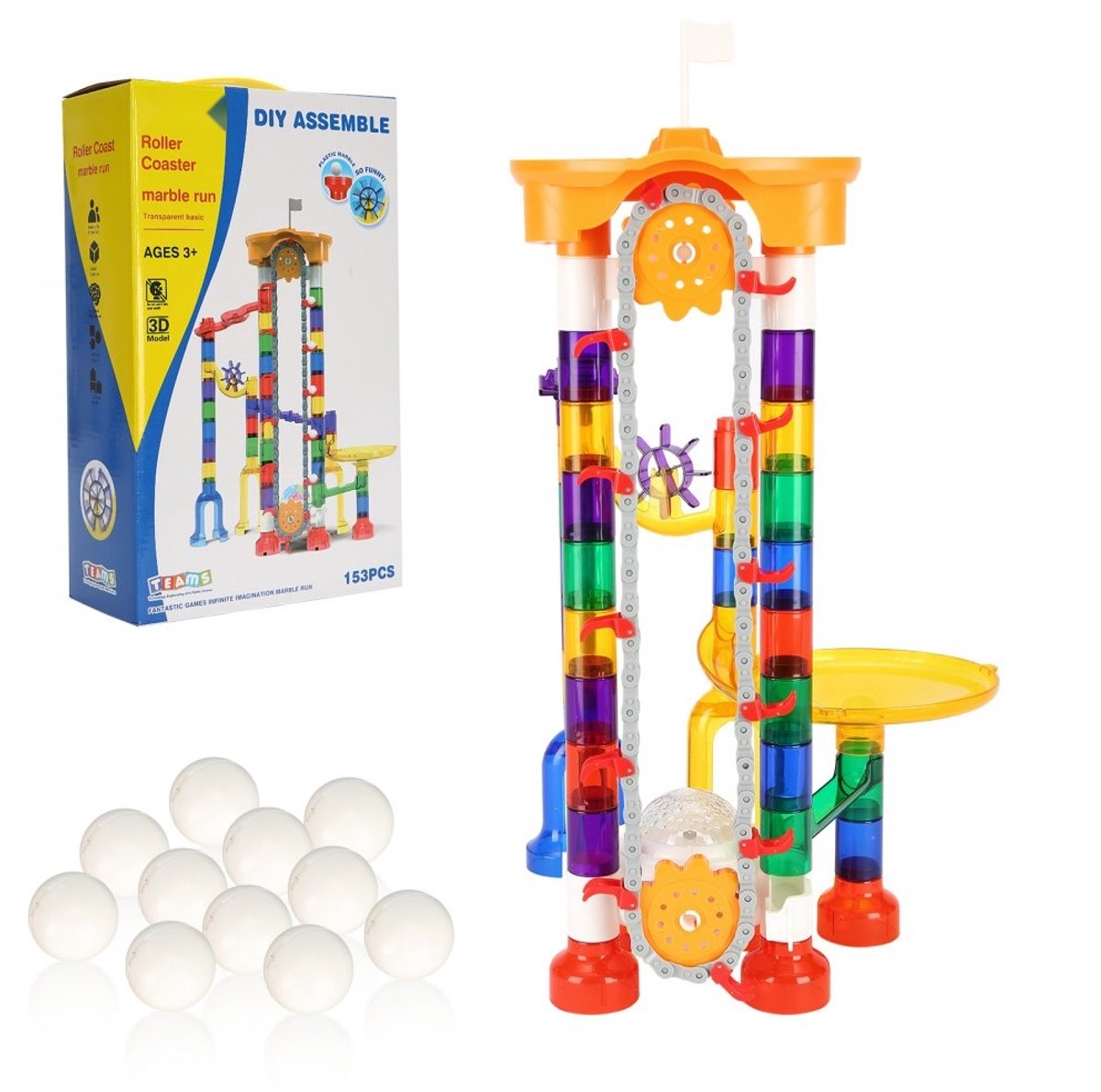Knikkerbaan Set - 153-delig Knikkerdoolhof Bouwset - Gemotoriseerde Lift - 30 Knikkers - Educatief STEM Speelgoed - Racebaan - Voor Kinderen 3+