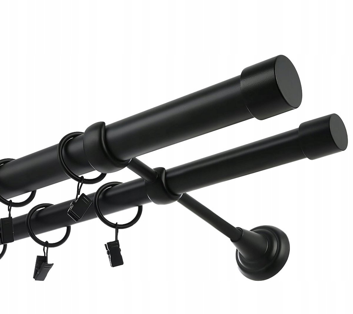 Dubbele Metalen Gordijnstang COMBO 19+25mm - 50cm Mat Zwart