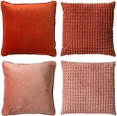 Dutch Decor - KUSSENSET - 4-delig - Dual Harmony - 45x45 cm - sierkussens inclusief binnenkussens - roze, oranje - Met Ritssluiting – Decoratie Kussens - Comfortabele kussentjes voor op de Bank