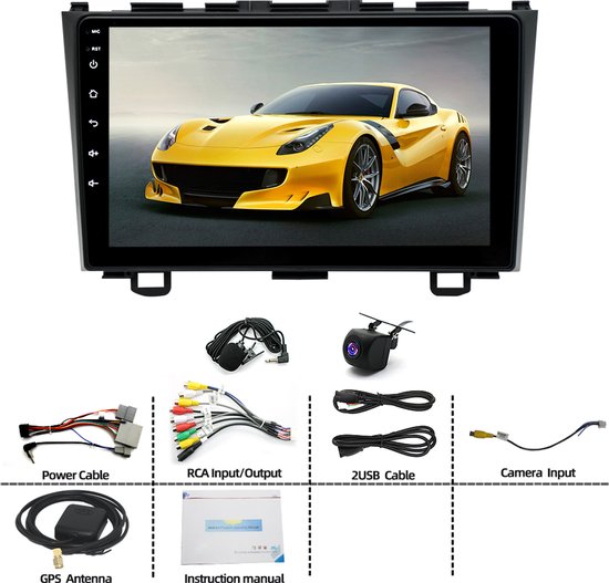 Bluetooth autoradio - 9 inch voor Honda CR-V 2007-2011, Android 15 GPS-navigatiesysteem (2GB+64GB), compatibel met CarPlay en Android Auto, uitgerust met AHD-camera en microfoon.