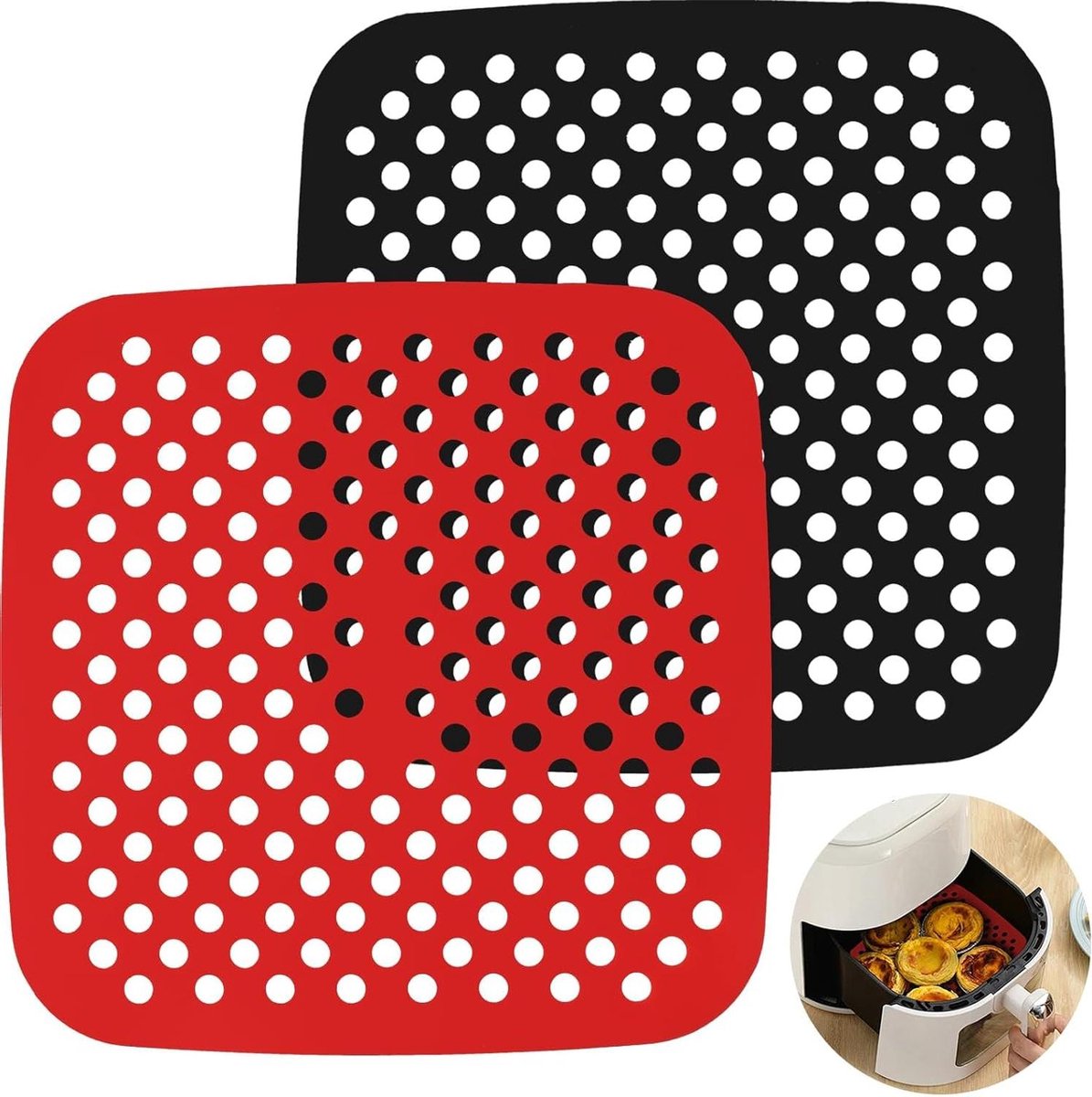Cosensi - Herbruikbare siliconen mat voor airfryer en stoomkoker, anti-aanbaklaag, set van 2