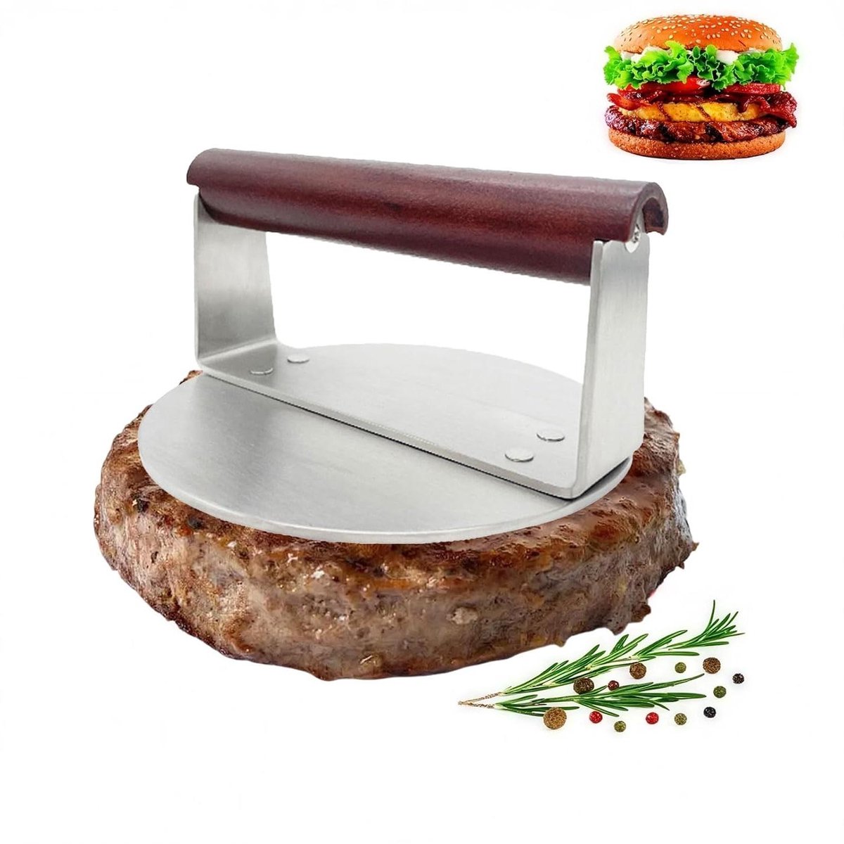Cosensi - Roestvrij stalen hamburgerpers 15,24 cm, Smash Burgerpers, professioneel, barbecue-accessoires