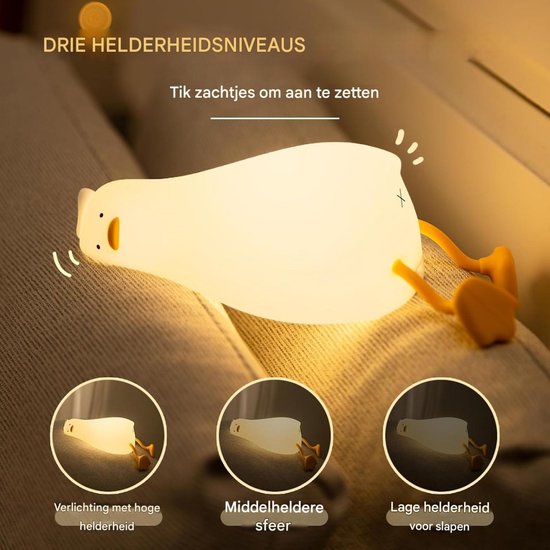 GELLDG Nachtlampje geschikt voor kinderen - LED-nachtlampje in de vorm van een eend van siliconen - Oplaadbaar via USB - Met timer - Dimbaar - Touchbediening - Decoratie geschikt voor de kinderkamer - Cadeau geschikt voor kinderen van GelldG — afbeelding 3