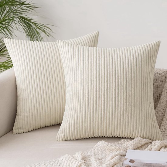 Stunq® Ensemble de Housses de Coussin Velours Côtelé Doux Beige 50 x 50 cm - Confortable Pour Chaque Pièce