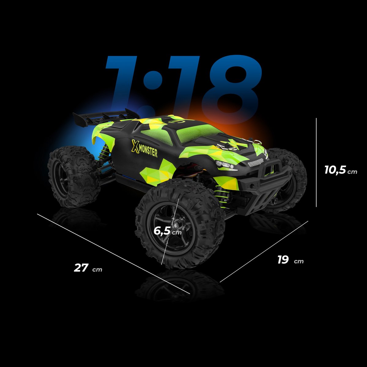 Overmax X-Monster 3.0 - RC Auto + Paars Auto Body - 4x4 wielaandrijving - Schaal 1:18 - 30km/h - Bestuurbare Auto - Volwassenen & Kinderen - Afstandsbestuurbare Auto - Offroad Monstertruck — afbeelding 7