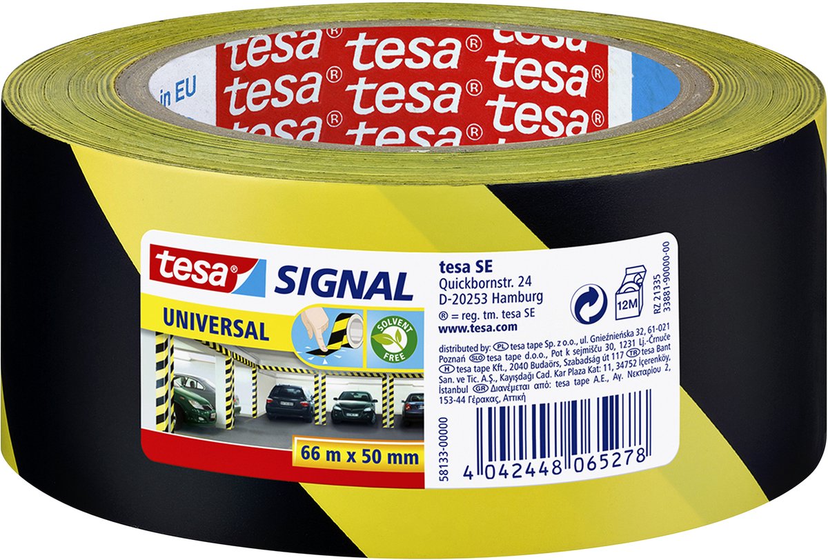 Waarschuwings- en markeringstape tesa® Signal Universal 66mx50mm geel/zwart | 6 stuks