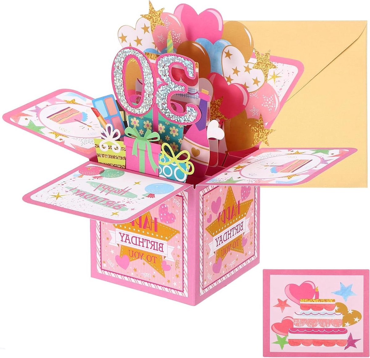 Cosensi - Verjaardagskaart - Pop-out - Grappig - Sweet 3D - Wenskaart - Envelop - Vrouwen - Meisje - Moeder - Cadeau - Beste vriend - Decoraties - Roze