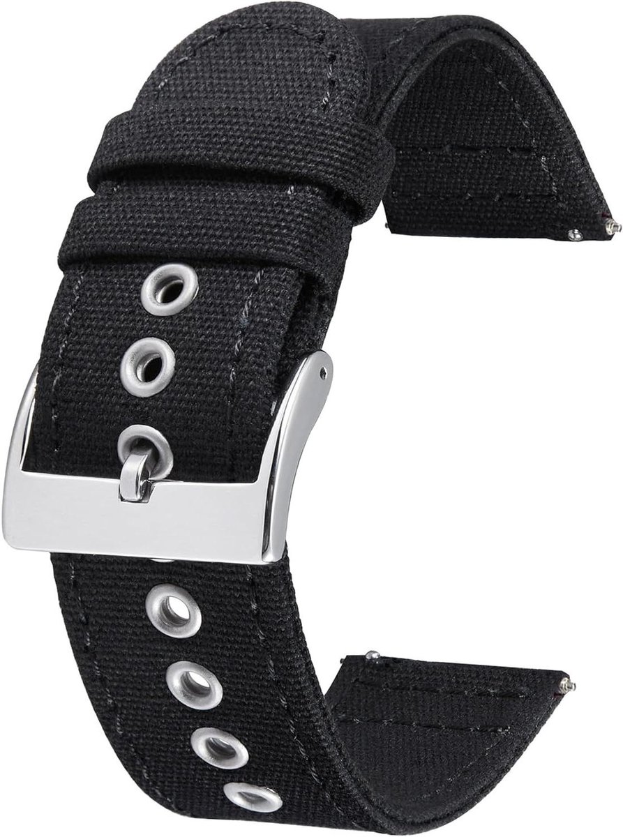 Canvas Horlogebanden met Quick Release Sluiting - Vervanging voor Mannen en Vrouwen - Zilver-Zwart Buckle - 18mm 20mm 22mm 24mm