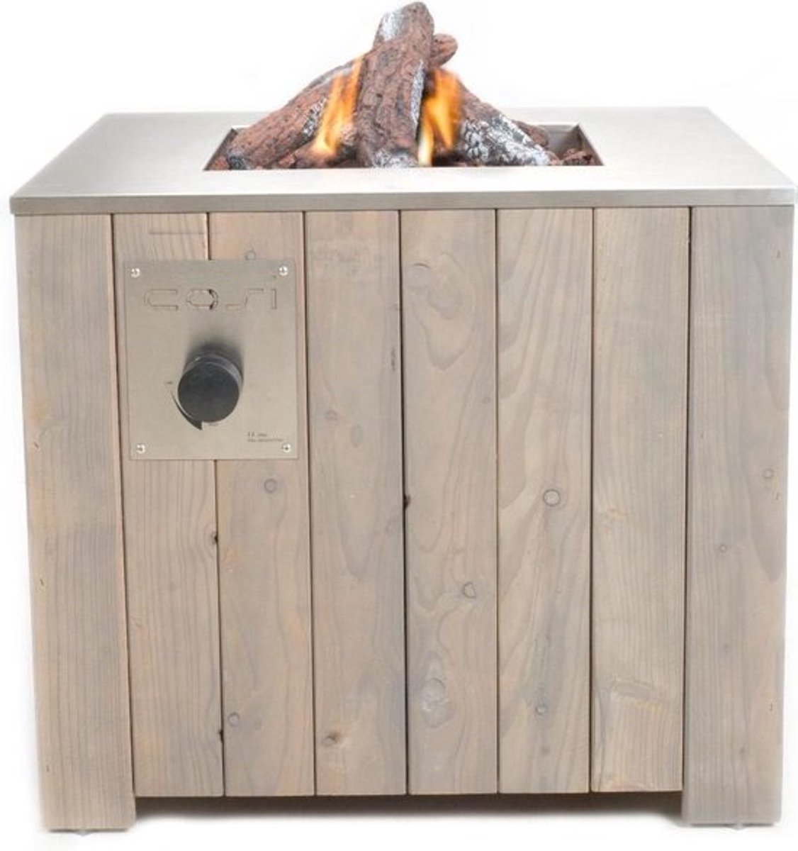 CosiCube- Vuurtafel - 70x70x58cm - Terrasverwarmer - Terraswarmer - Complete Set - Vuurtafel op Gas - Voor Binnen en Buiten - Tuintafel - Tuinhaard - Met mBar Regelaar met Gasslang, Keramische Houtblokken, Lavastenen, Batterij en Afdekplaat - Hout – foto 6
