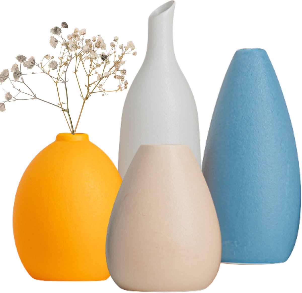 House of Husk Keramieke Vazen Set Klein - 4 Stuks - Bloemenvaas - Mini Stoneware Vaasjes - Decoratieve Woonaccessoires - Meerkleurig Meerkleurig 4 Set