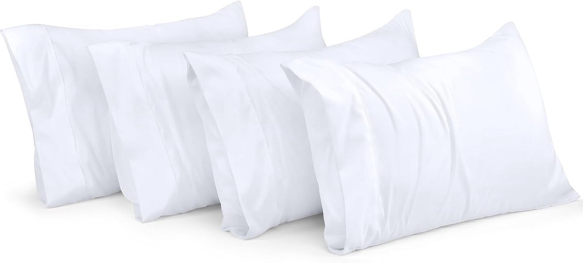 Famanu Standaard kussenslopen – 4 stuks – envelopsluiting – zachte geborstelde microvezelstof – krimp- en vervagingsbestendige kussenslopen standaardformaat 50 x 61 cm (standaard, wit)