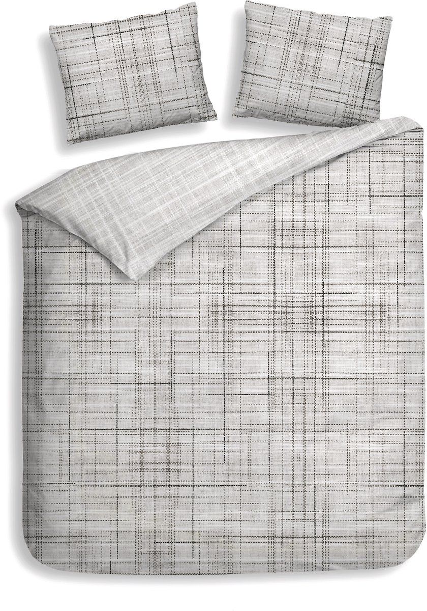 Heckettlane Dekbedovertrek Helgi - Bedlinnen met Strepen print - 240x200-220 cm - Lits-Jumeaux - Grijs - Dekbedovertrek van 100% Katoen-Twill Grey