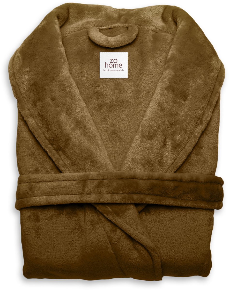 Zohome Badjas Cara - Kamerjas voor Dames en Heren - Maat M - Ochtendjas - Geschikt voor de Sauna - Bruin