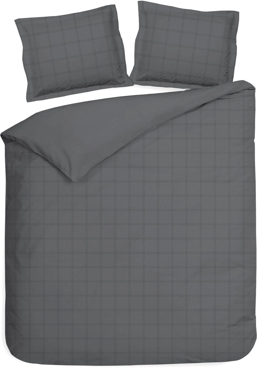 Heckettlane Dekbedovertrek Diamante - Bedlinnen - 240x200-220 cm - Lits-Jumeaux - Antraciet - Dekbedovertrek van 100% Katoen-Satijn Classic Anthracite