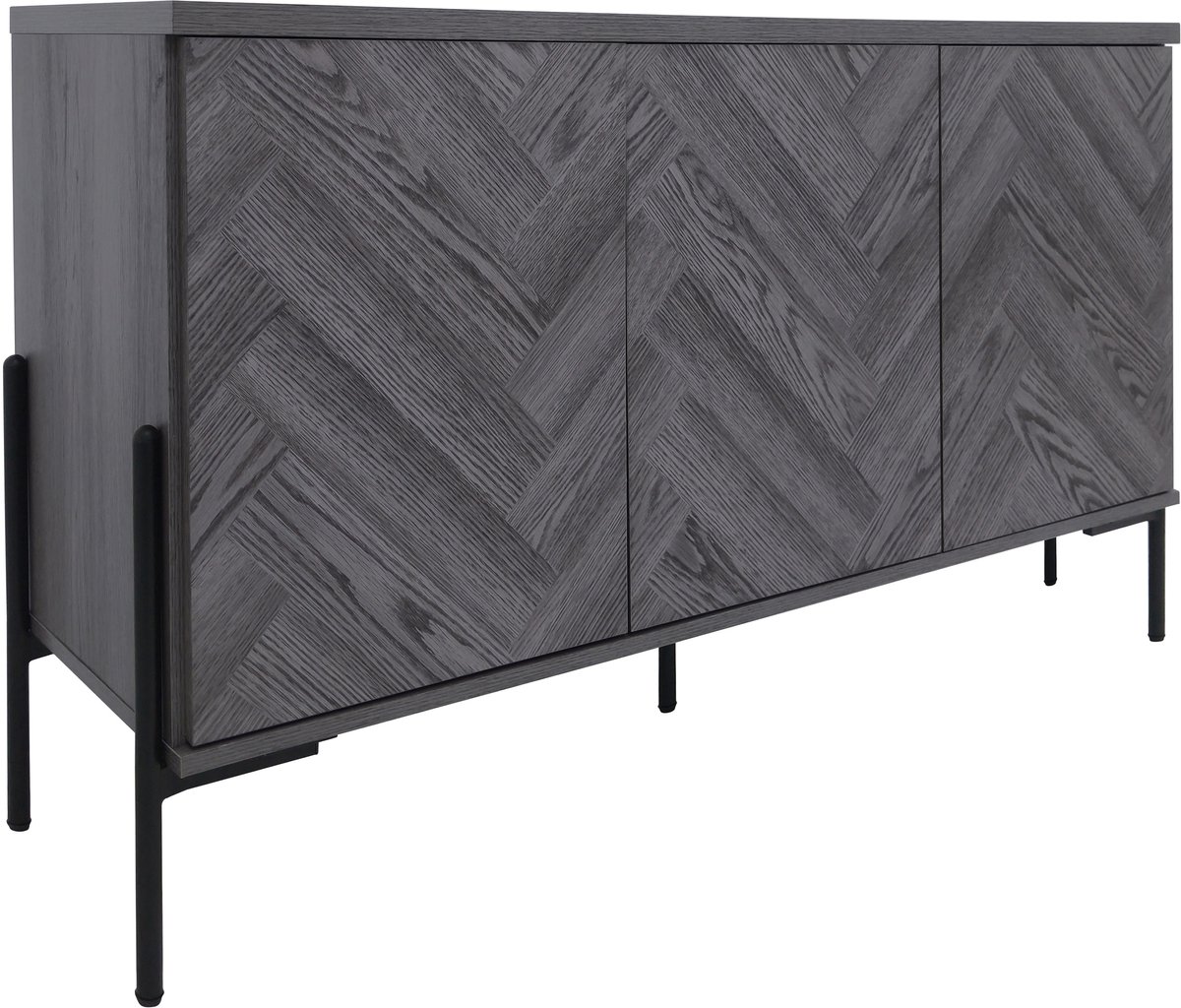 Notio Living Charlene-Dressoir - 3-deurs - Grijs Visgraat Grijze eik