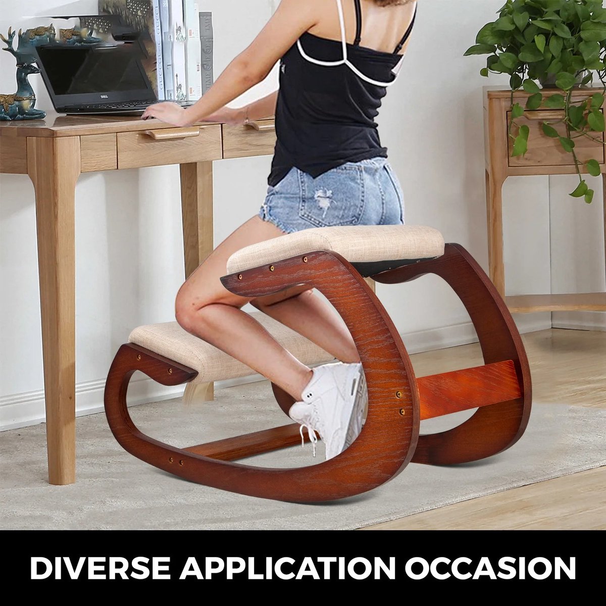 Sensova - Ergonomische Bureaustoel Knielende Schommelstoel van Berkenhout - Correcte Houding - Comfortabele Knie- en Zitkussens - Orthopedische Werkstoel voor Thuiswerk, Kantoor, Computer en Meditatie - Premium Ergonomisch Design thumbnail 4
