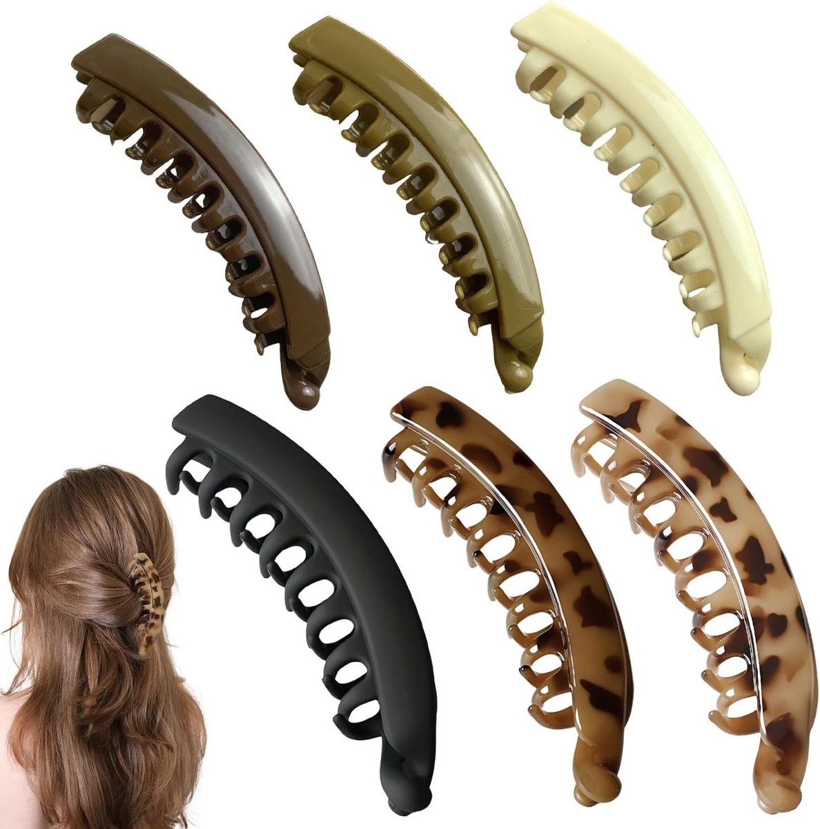 Cosensi - Grote bananen haarclips voor dik haar - Set van 6 - Franse haaraccessoires