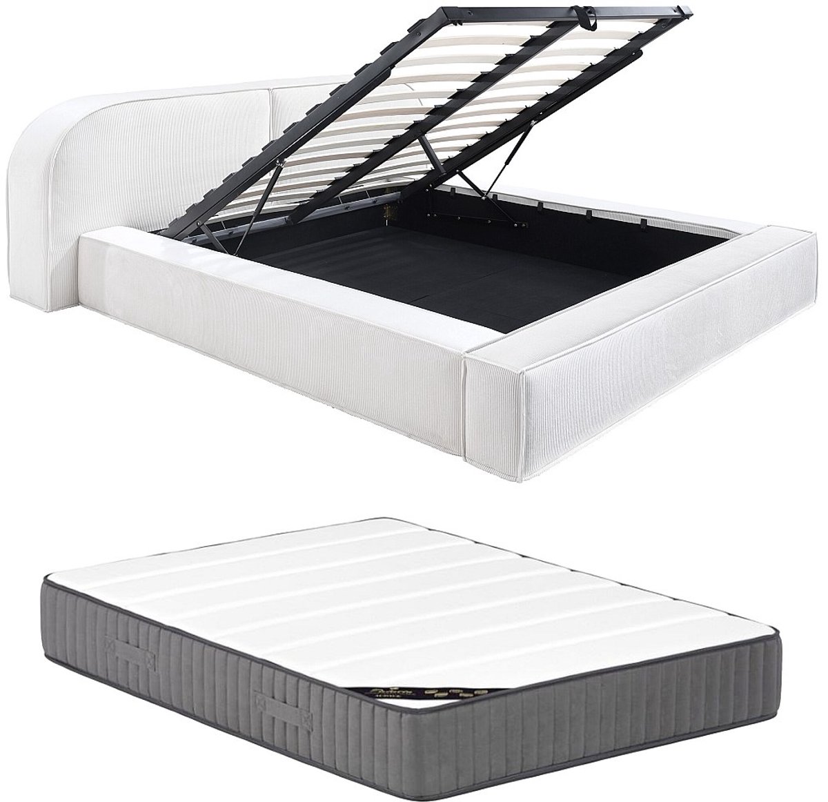 Vente-unique Bed met opbergruimte fluweel crème 180 x 200 cm (Super King Size Bed)