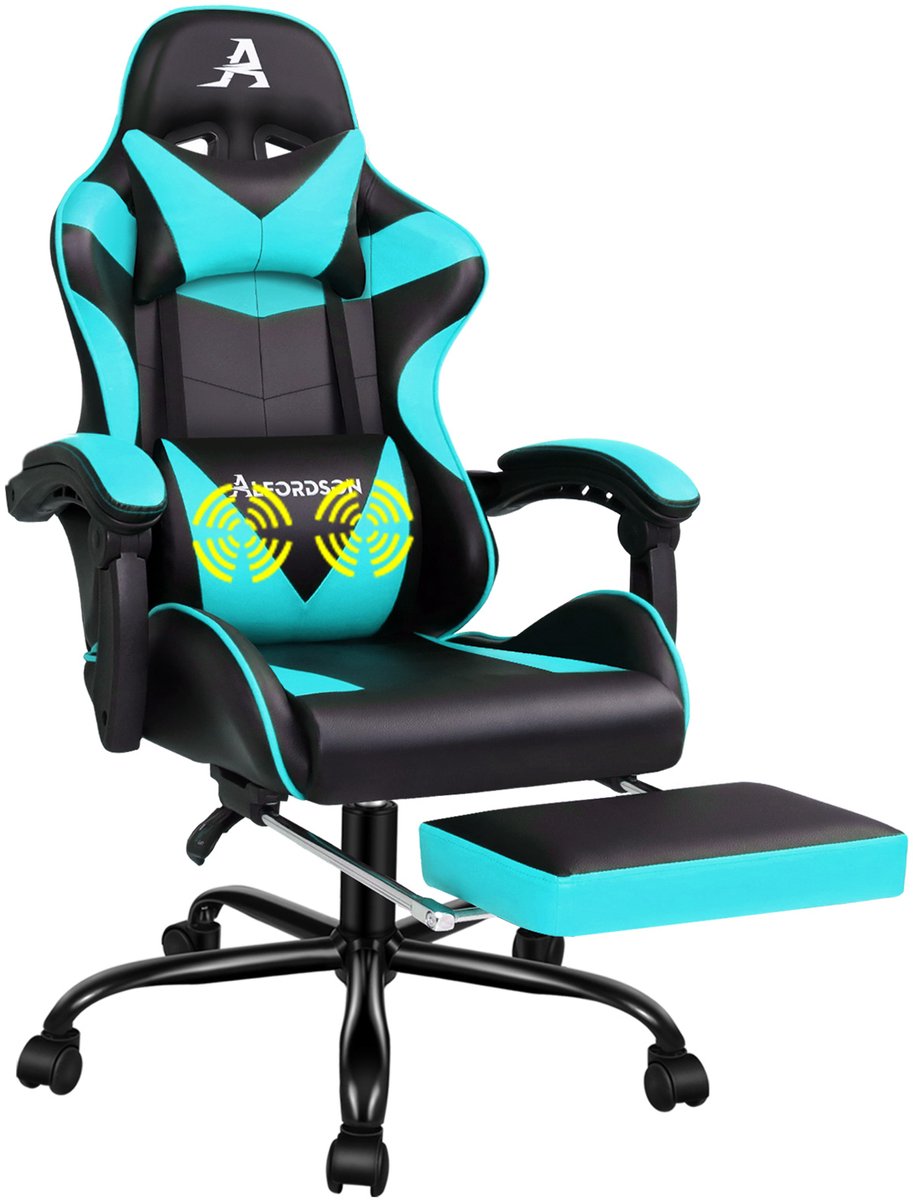 ALFORDSON Vogler - Gaming stoel ergonomisch racing bureau stoel - Verstelbare kanteling & hoogte - Met gevoerde voetensteun - USB massage functie - Draagkracht tot 180 kg