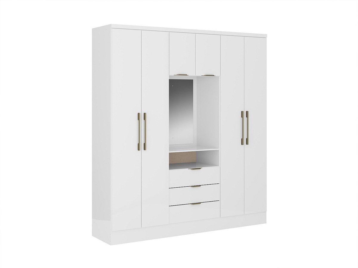 Vente-unique Kast met 6 deuren en 3 lades - Met spiegel - L180 cm - Kleur: wit - ELORIO