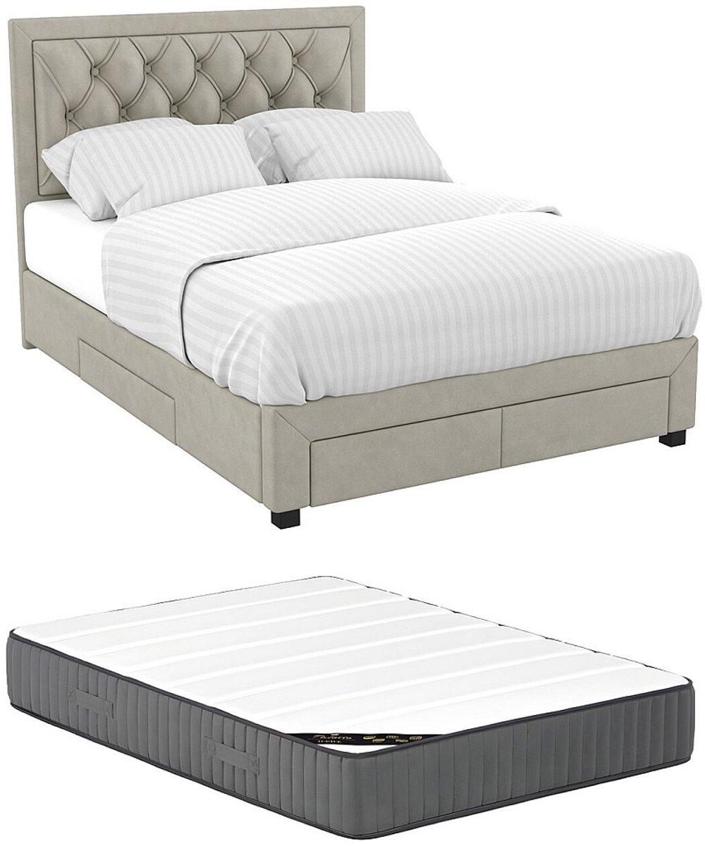 Vente-unique Bedframe fluweel beige 140 x 190 cm
