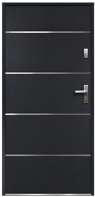 Vente-unique Voordeur van massief en roestvrij staal H207 x B100 cm, antraciet - Draait rechts open - NAXARA