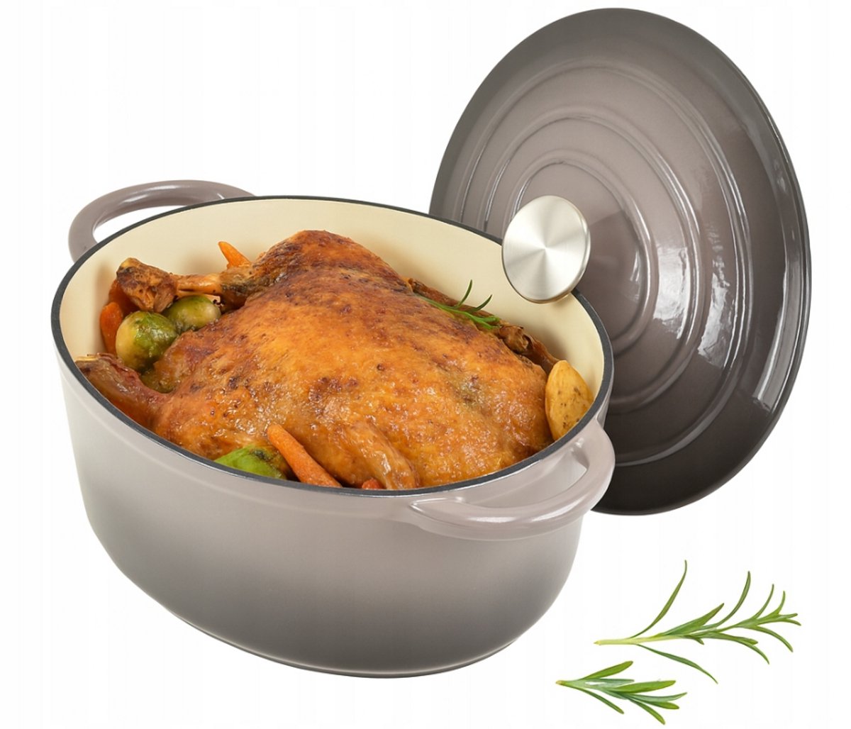 Geëmailleerde Gietijzeren Braadpan 4 L – Diep Model met Deksel – Voor Inductie, Gas en Oven