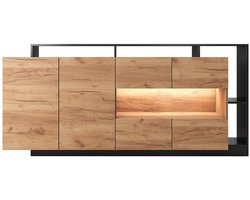 Vente-unique Buffetkast met 4 deuren en 4 nissen met ledverlichting - Licht naturel en antraciet - IDESIA