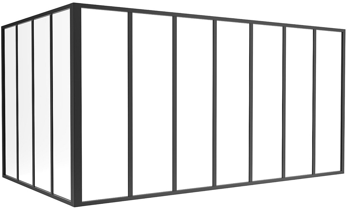 Vente-unique Glazen hoekbinnenraam van gepoedercoat aluminium - L210 x L120 x H105 - Zwart - BAYVIEW