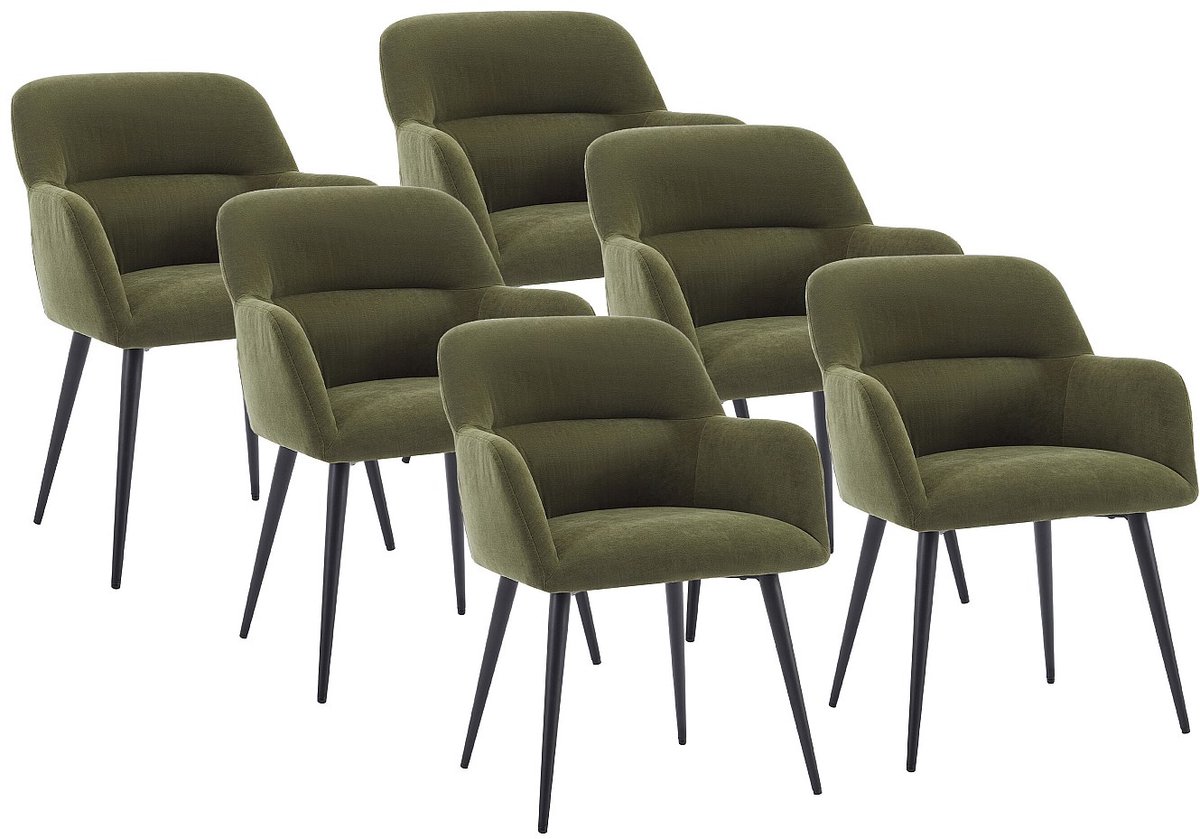 Vente-unique Set van 6 stoelen met armleuningen van stof en zwart metaal - Groen - HEKA