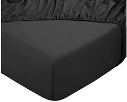 DoubleDry Hoeslaken 100% Natuurlijk Katoen - Tweepersoons 160x200 cm - Zacht & Ademend - Rondom Elastiek - Zwart