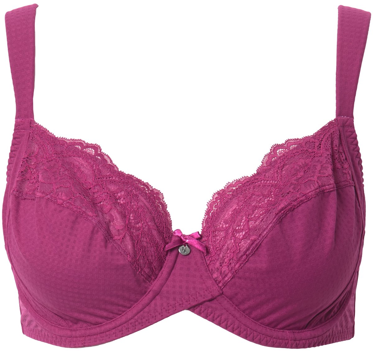 Ulla Popken - Dames - Beugelbeha jacqard kant zachte cups - Fuchsia roze - Maat 90C