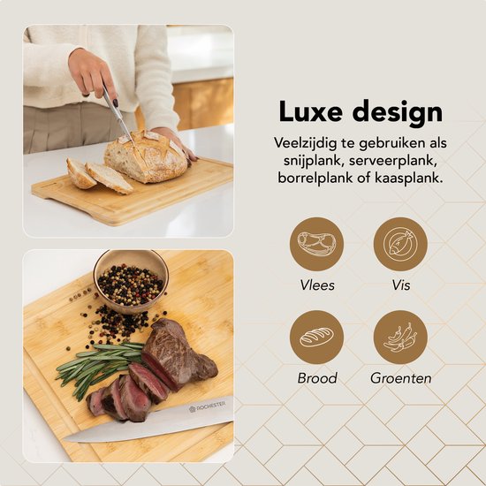 Rochester Planches à Découper en Bois – Plateau Apéritif – Planche de Service - Lot de 3 – Bambou Organique – Design Luxueux – Hygiénique et Durable