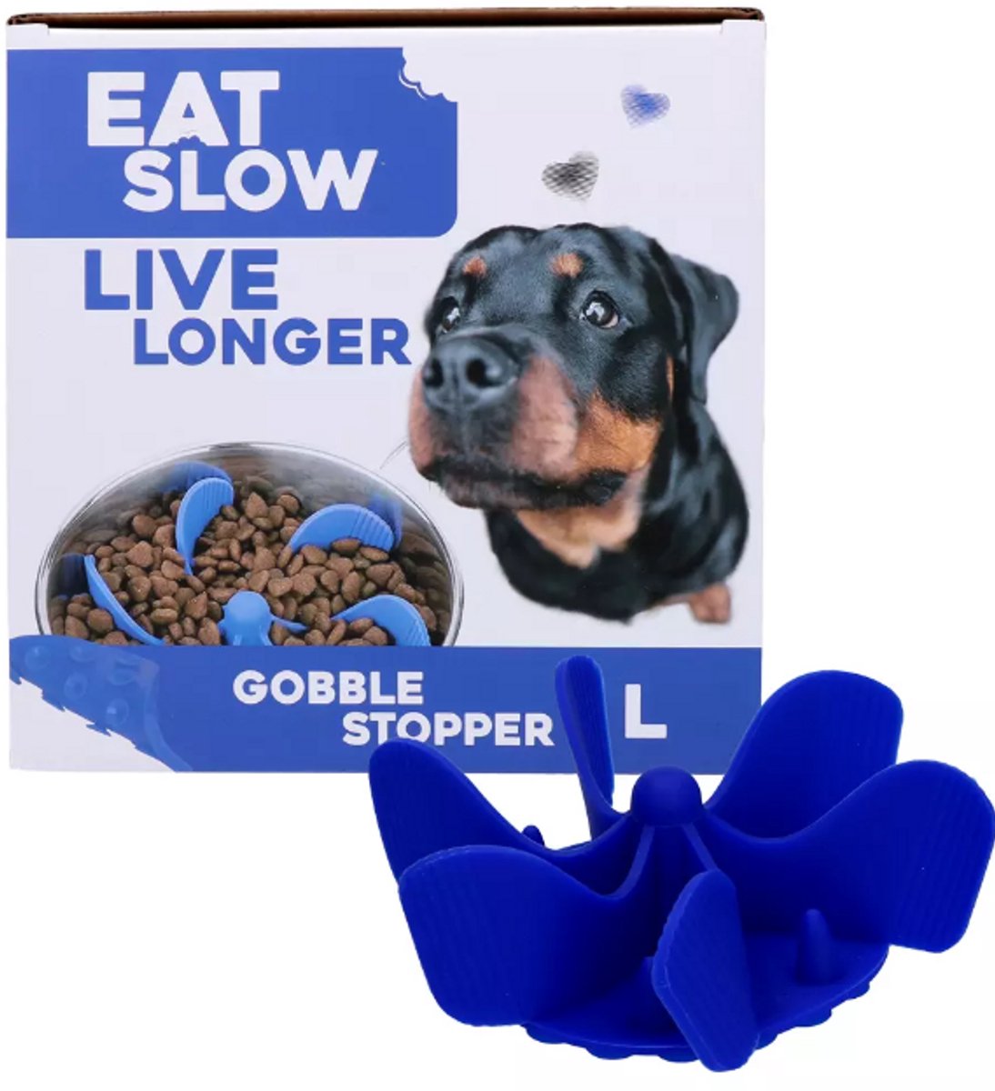 Eat Slow Live Longer Inzetstuk voor Anti-schrok Voerbak - L - Voerpuzzel - Slowfeeder voor Honden - Blauw - Gobble Stopper