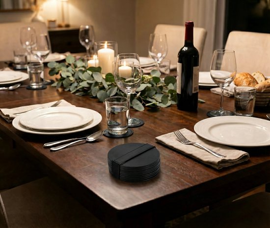 Sous-verres en cuir - Rond - 10 pièces - Sous-verres noirs - Sous-verres en cuir - Sous-verres ronds - Sous-verres pour lunettes