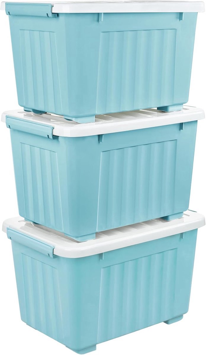 Stunq® Mobiele Opslagdozen Set van Drie met Wielen en Sluitclips - 35 Liter, BPA-Vrij