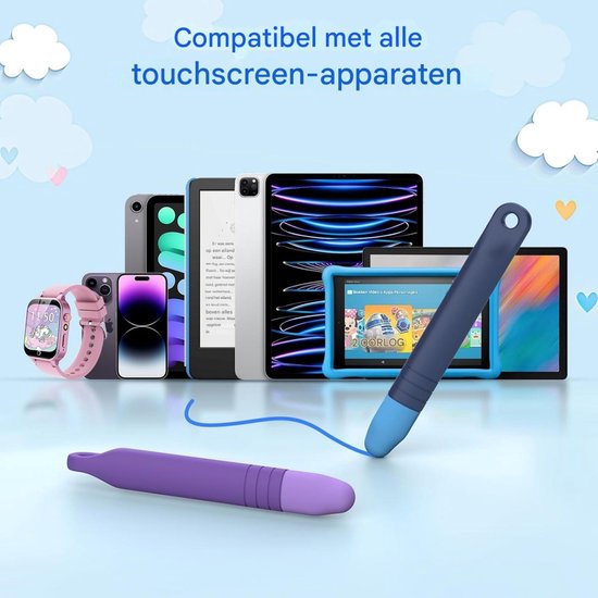 GELLDG Kindvriendelijke styluspen - 2-pack - Met band - Geschikt voor touchscreens - Paarsblauwe styluspen - Universele capacitieve pen - Geschikt voor Fire Kids Tablet, Kindle, Samsung en smartphones — afbeelding 5