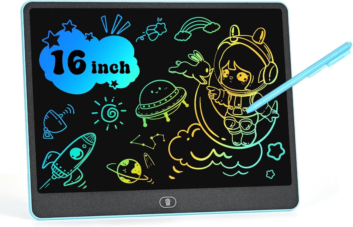 Tekenbord kinderen – Tekentablet - 16 Inch Kleurrijke Tekentablet – Creatieve schrijfplaat - Met lcd tablet Functie – Graffitibord tekenbord - Eén klik wissen - Herbruikbaar - Blauw