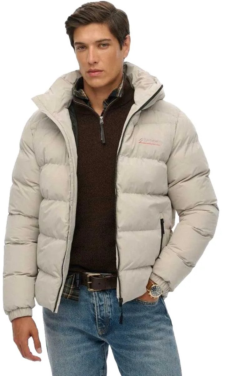 Superdry Microvezel Sport Puffer Jas Met Capuchon Heren Gewatteerde jassen Grijs