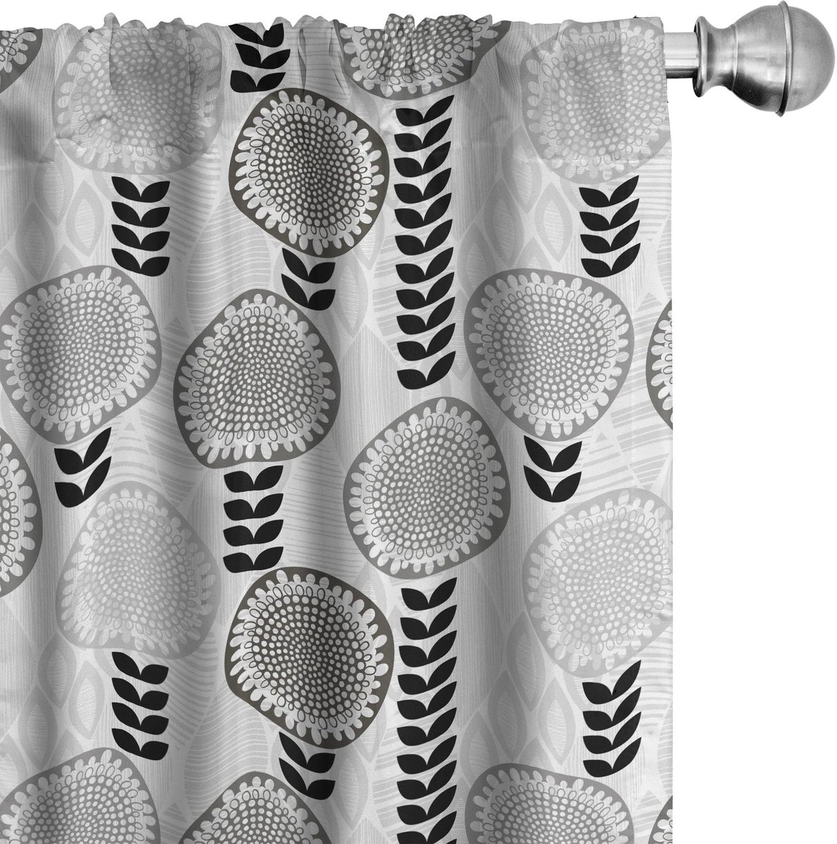 ABAKUHAUS 61609 – Gordijnen – Bloemen Doodle – 2x75x245 cm – Microvezel – Lichtgrijs