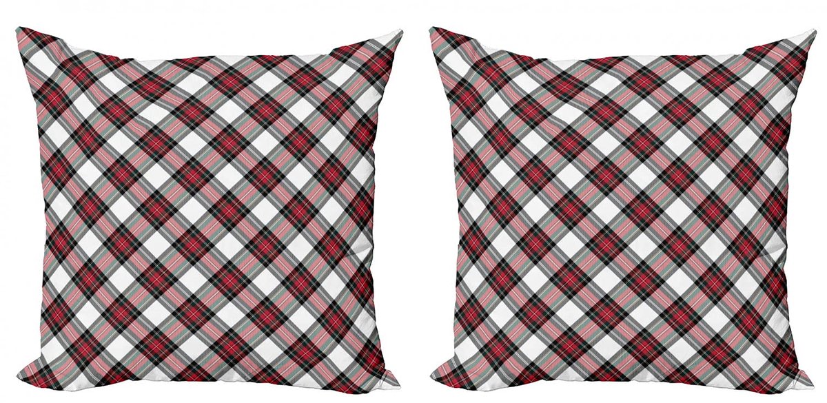 ABAKUHAUS Schottenkaro Kussenhoezen Set – 2x50x50 cm – Dubbelzijdig bedrukt – Met ritssluiting – Multicolor Bordeauxrood