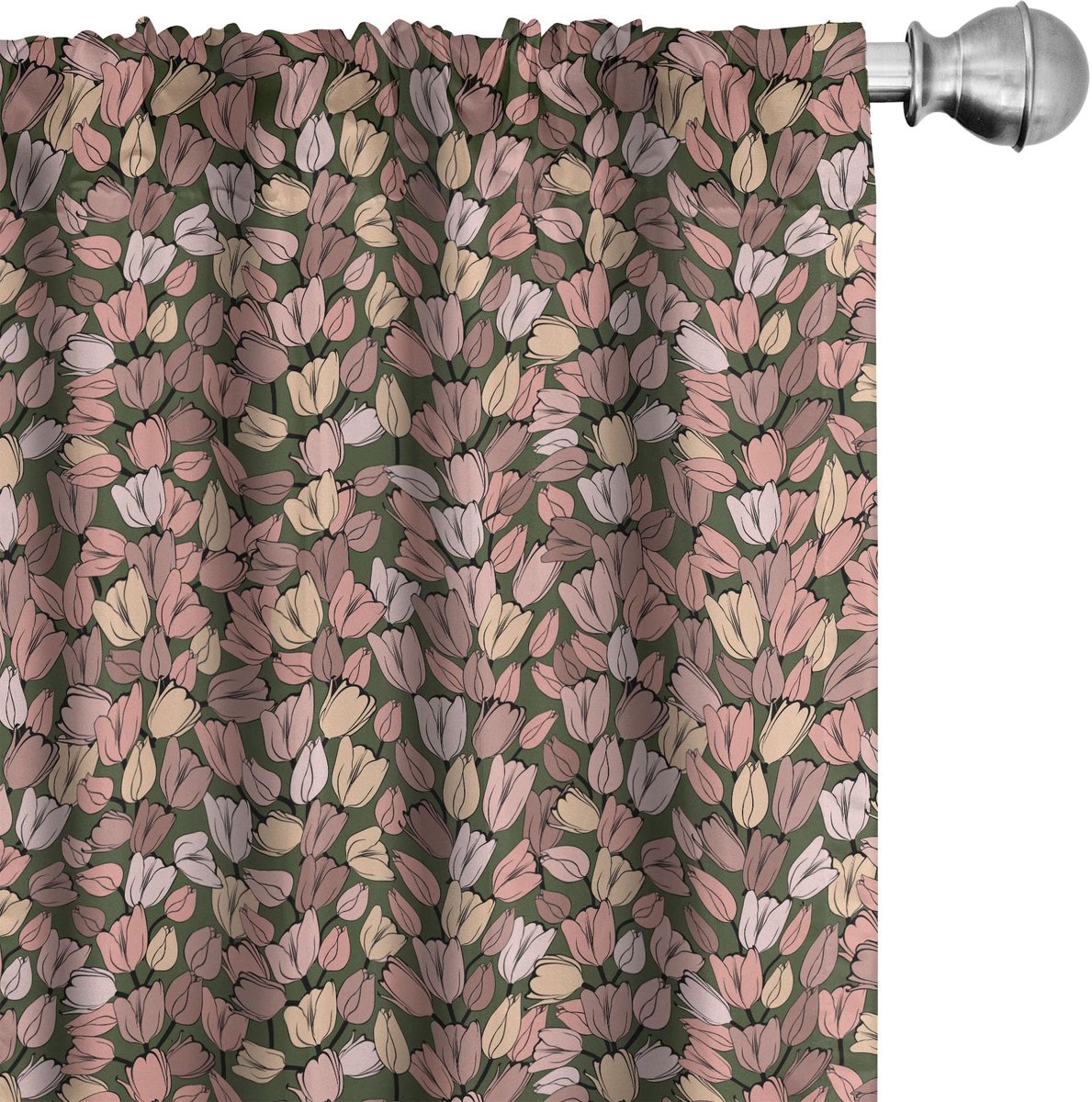 ABAKUHAUS Bloemen-Gordijnen – set van 2 – 75x175 cm – microvezel – halverduisterend – cacaokleur koraal crème Kakao
