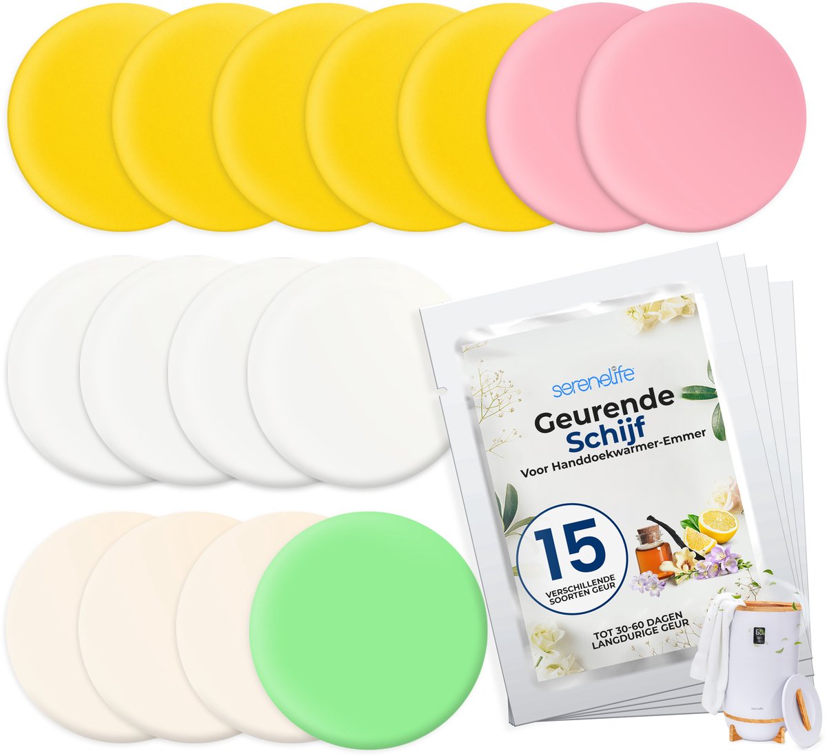 SereneLife Geurschijf voor Handdoekwarmer - Geurende Pads voor Handdoekverwarmer - 15 Verschillende soorten Geurschijven - Handig formaat - Frisse Geur blijft 30 tot 60 dagen